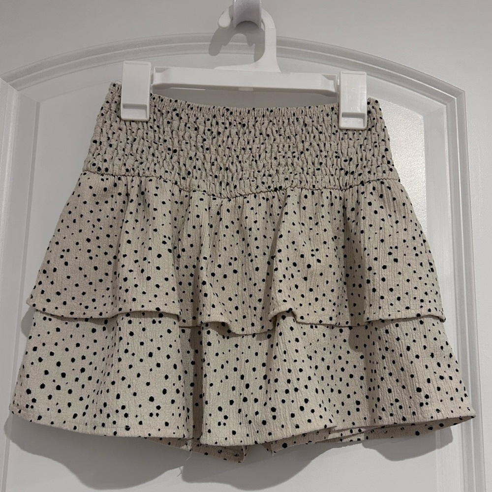 Zara Cream and Black Polka Dot Mini Skirt